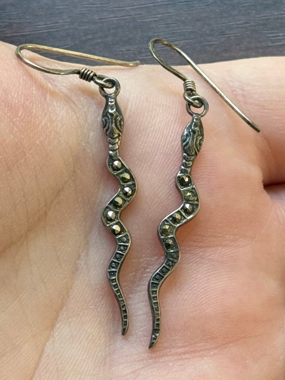 Vintage Snake Marcasite Earrings in Sterling Silver 925